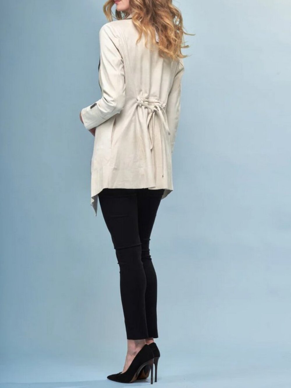 Insight NEW Long Jacket White Vegan Leather Knit Sleeves Women's 12 - Picture 15 of 16
